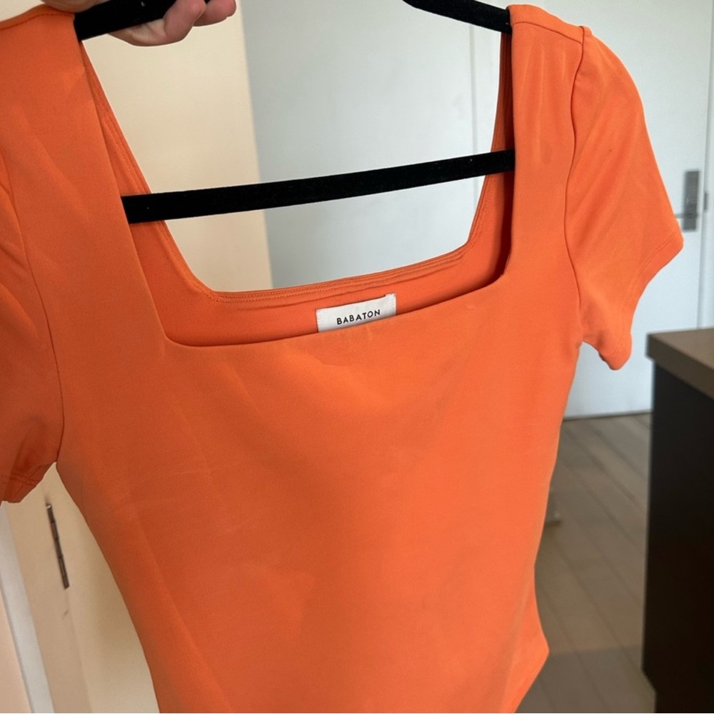 Babaton Orange Square Neck Top